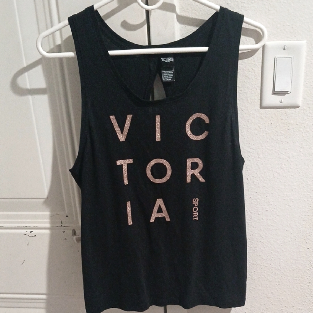 PINK Victoria's Secret Black and Gold Crop Tank Top XS but still Flowing.